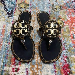 Tory Burch Barbados Leopard Metal Logo Miller Sandal